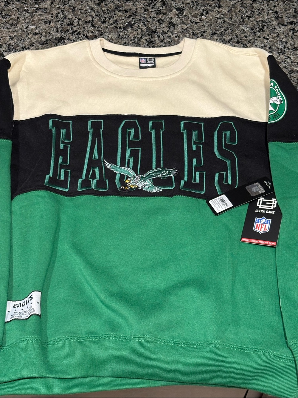 NFL Philadelphia Eagles Kelly Green Black/White Crewneck Sweatshirt Mens Large